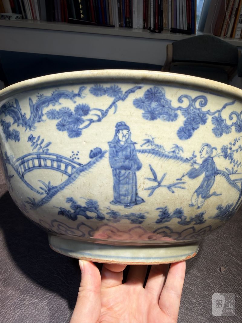 明嘉靖 青花庭院高仕图大碗 - 图16